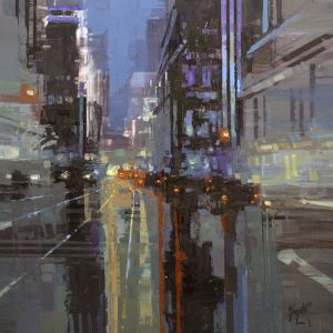 Painting, City landscape - miniUJ 16. Moscow. Lesnaya street«
