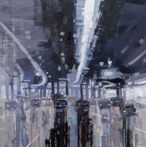 Painting, City landscape - Urban Jungle - 36. Moscow in silver - III