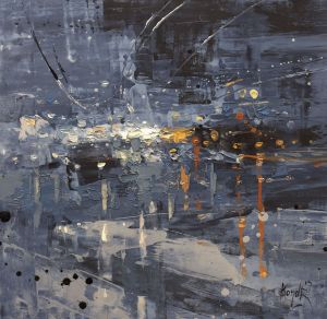 Painting, City landscape - Mini Urban Jungle - 3. Moscow in blue.