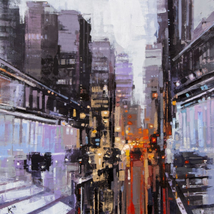 Painting, City landscape - Urban Jungle - 36. Moscow in silver - II