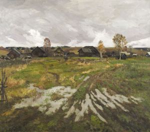 Painting, Landscape - It's a cold evening. The village of Prityka