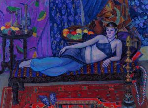 Painting, Plot-themed genre - A girl with a hookah