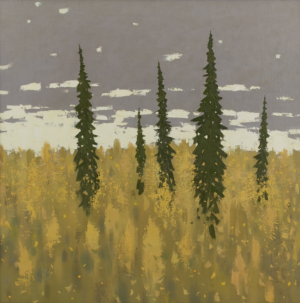 Painting, Oil - Autumn. Fir trees.