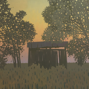 Painting, Landscape - The gate. Evening