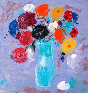Painting, Still life - Spring ellipsis of flowers